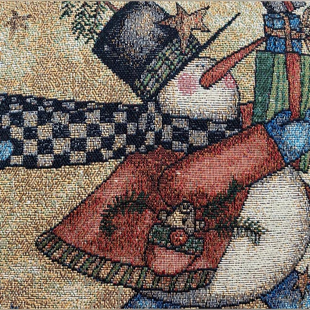 Vintage Snowman Tapestry Christmas Dashing Through the Snow Throw Pillow